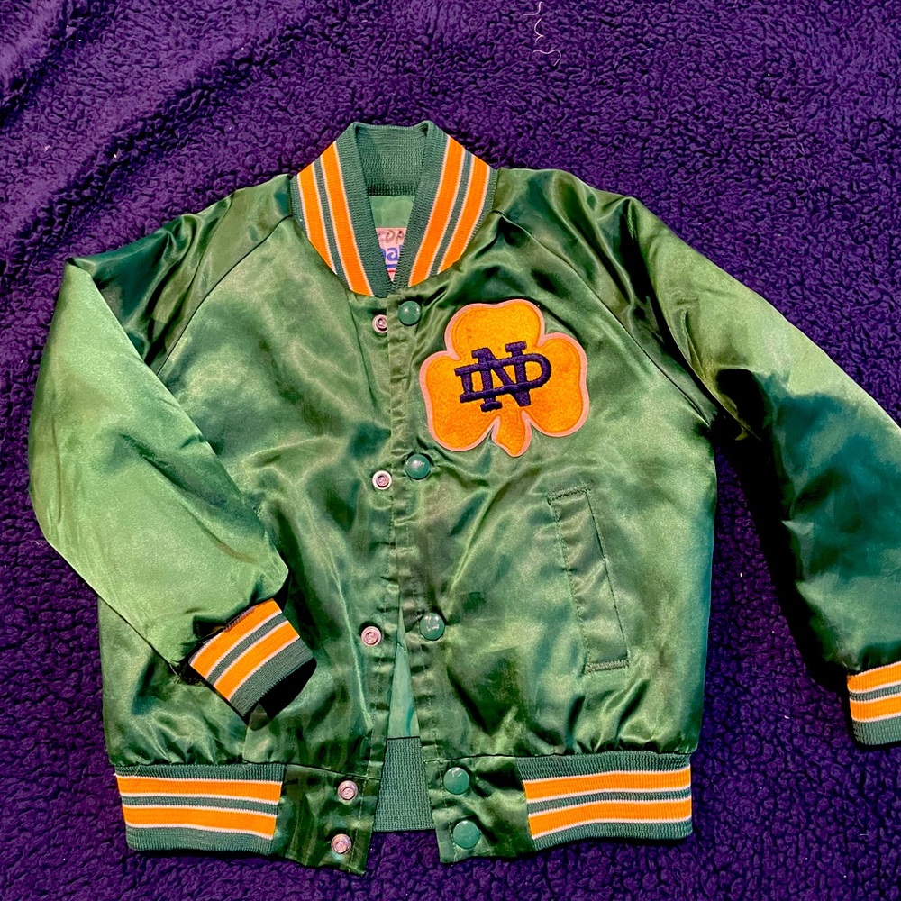Notre Dame toddler satin Green and Gold jacket.